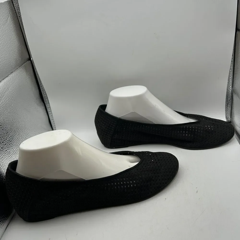 Eileen Fisher Humor Suede Ballet Flats Slip-On Black 9 1/2 perforated leather - Picture 2 of 12